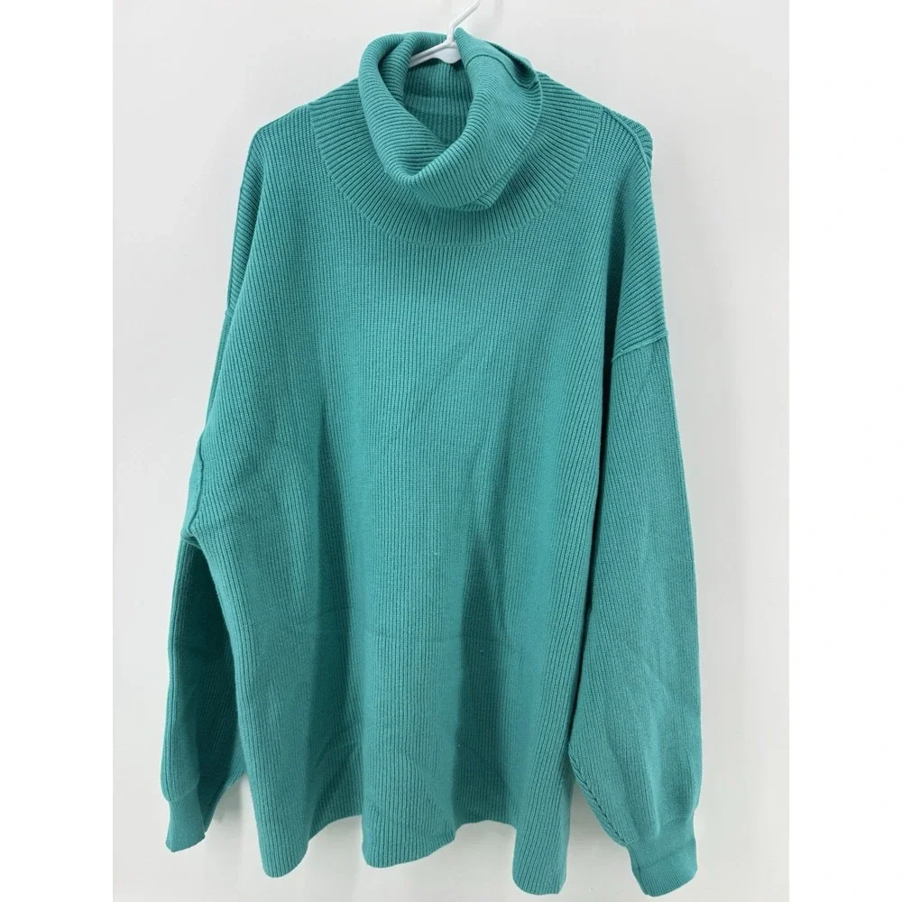Free People Softly Structured Tunic Sweater Womens XL Teal Turtleneck Knit